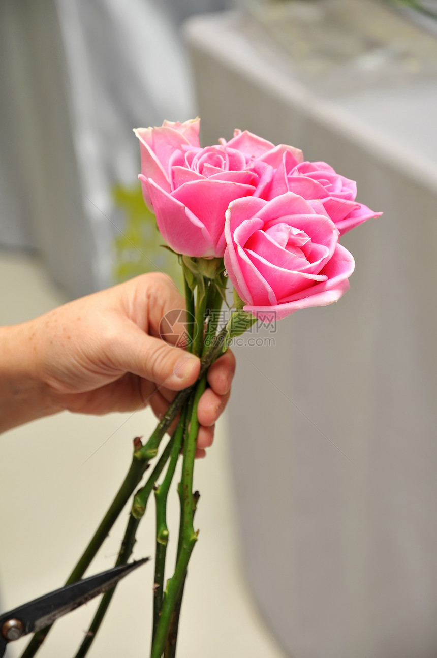 手制作花束花朵花瓣女士玫瑰女性美丽花店叶子庆典植物图片