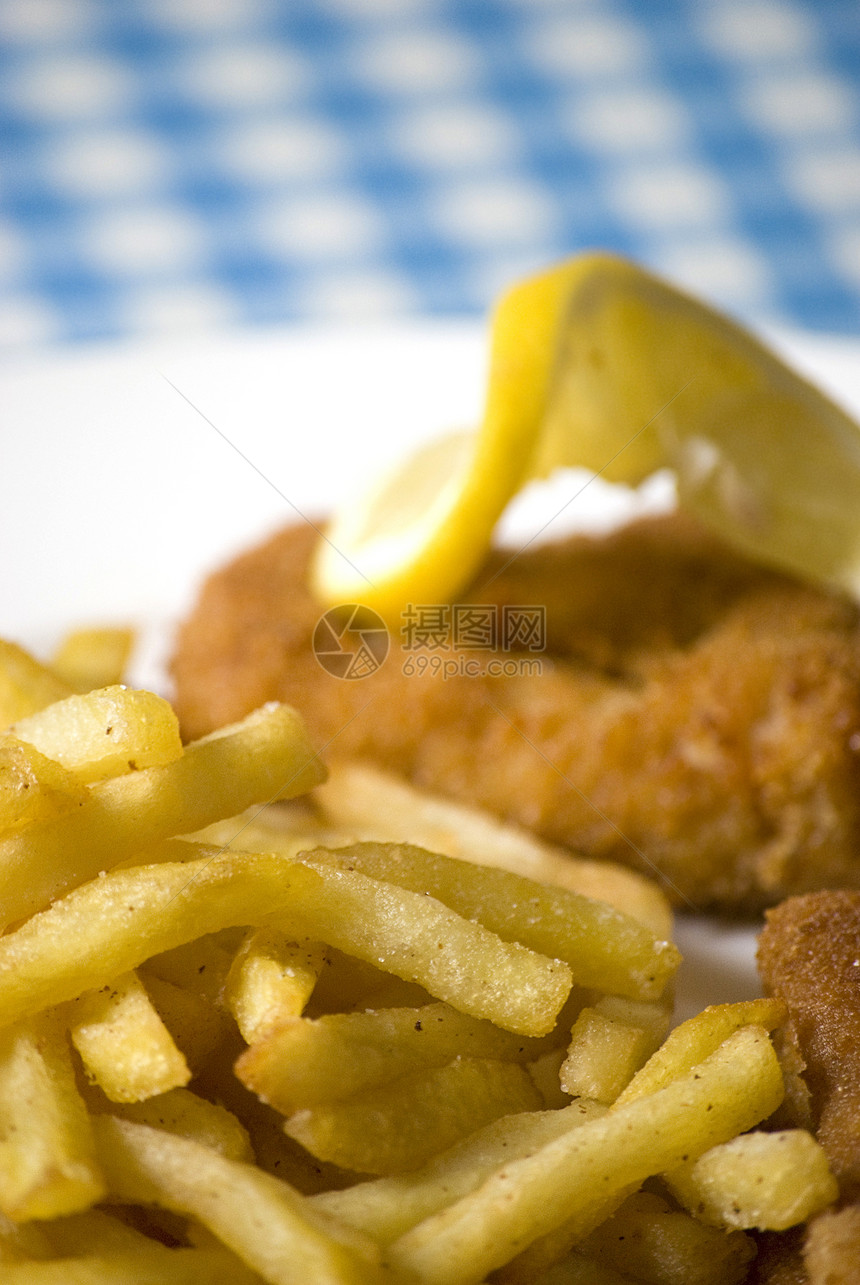 鱼和薯条柠檬晚餐宏观垃圾土豆脂肪育肥鳕鱼面糊英语图片