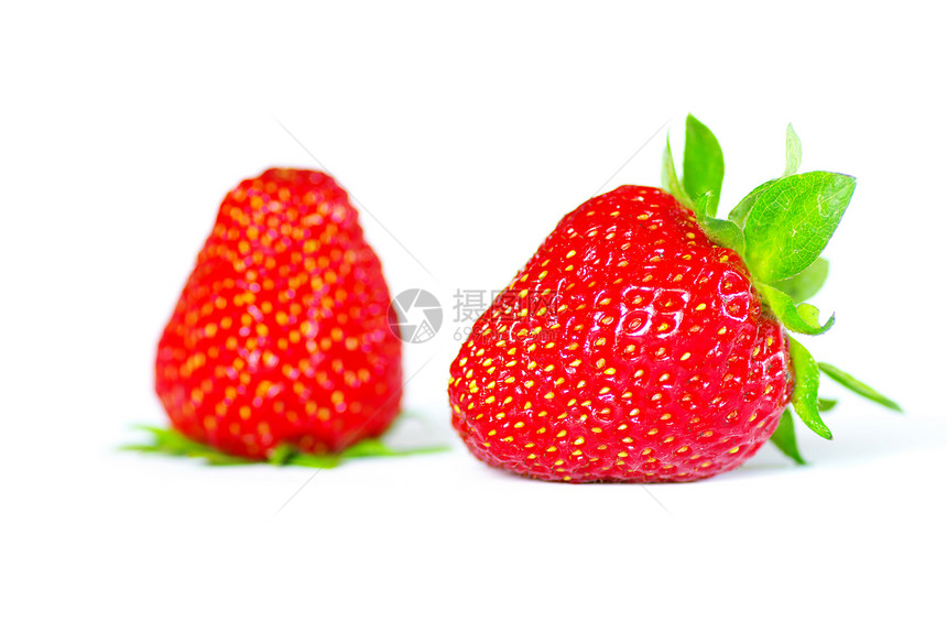 草莓宏观食物果实水果红色绿色蔬菜白色水平叶子图片