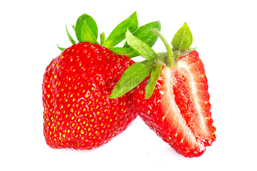草莓蔬菜果实水平红色宏观食物叶子水果绿色白色图片
