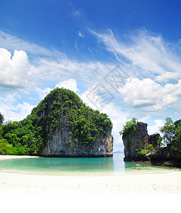 石头湖蓝色环礁湖海洋支撑阳光风景海浪情调悬崖海滩蓝色海景背景