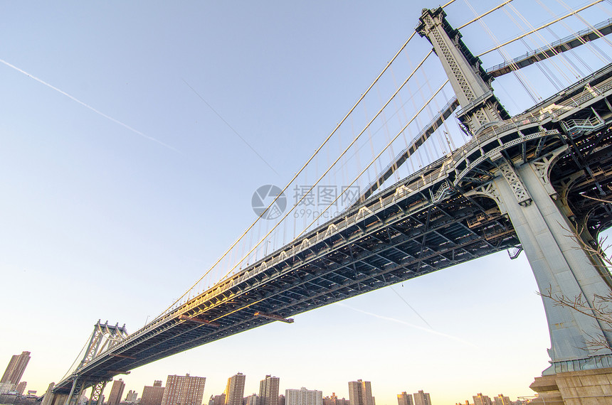 纽约市大桥蓝色场景天空岩石建筑学市中心摩天大楼建筑全景旅行图片