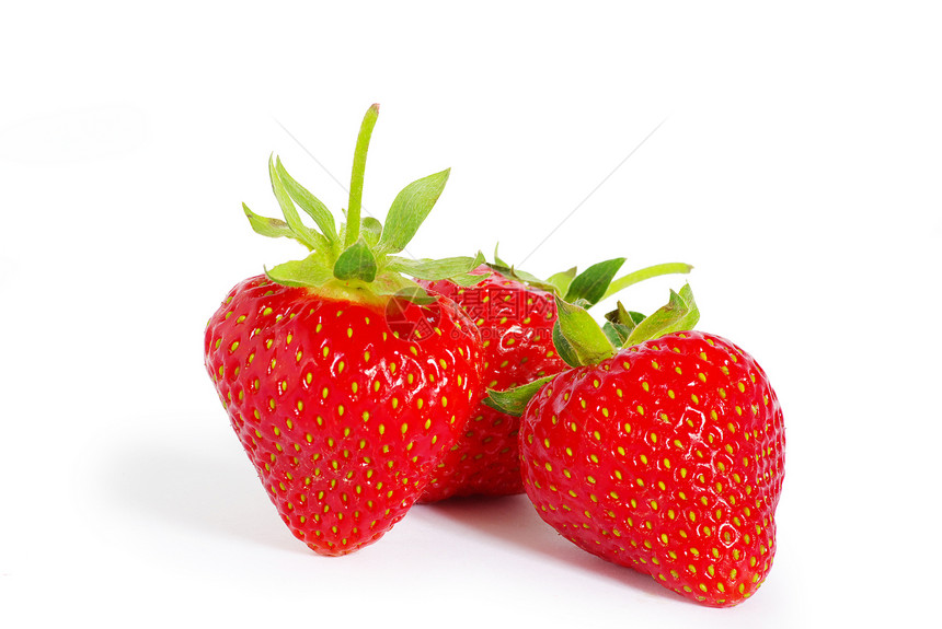 草莓宏观果实绿色叶子蔬菜水果白色水平红色图片