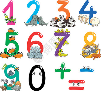 带有动漫画动物的数字绘画教育眼睛收藏算术字体教学数学数数底漆背景图片