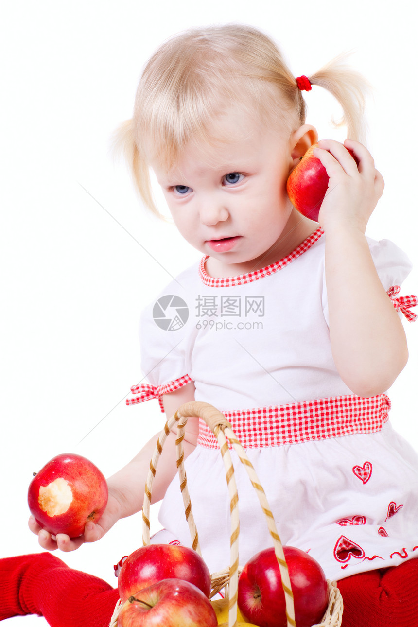 有苹果的孩子饮食女孩保健工作室喜悦青年幸福婴儿快乐篮子图片