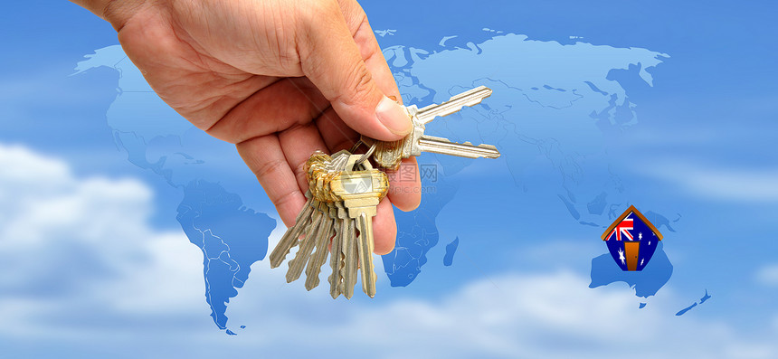 带房子的密钥财产手势钥匙解决方案棕榈安全手指金融白色礼物图片