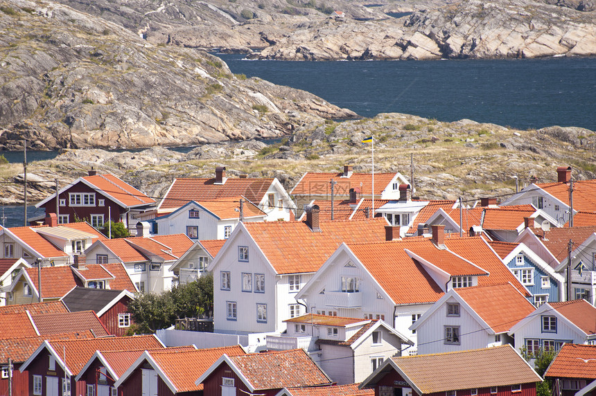瑞典的Gullholmen建筑物田园诗木屋房屋旅行渔村框架天空群岛岩石图片