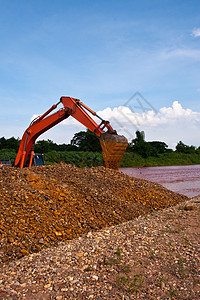 挖挖土机装货车桶力量技术黄色液压推土机机械搬运工金属土壤机器图片