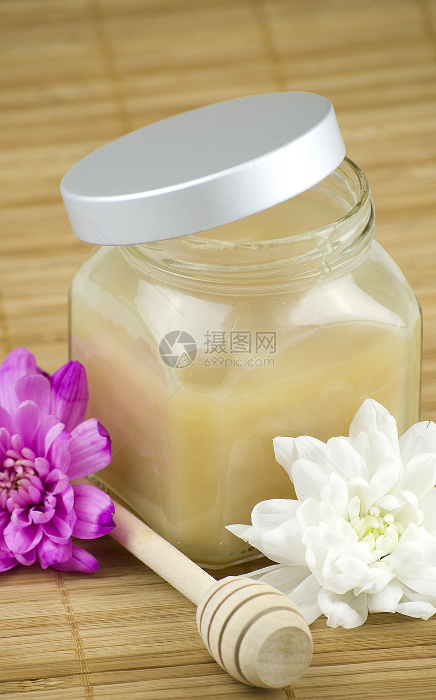 蜂蜜锅卫生疗法化妆品美丽牛奶毛巾玻璃治疗呵护奢华图片