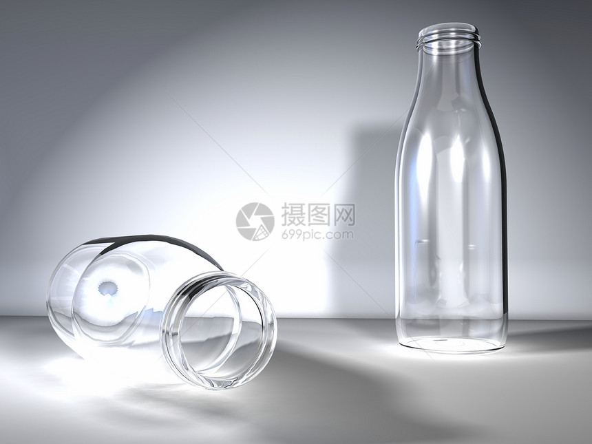 瓶装瓶静物器皿牛奶奶瓶玻璃渲染插图桌子图片