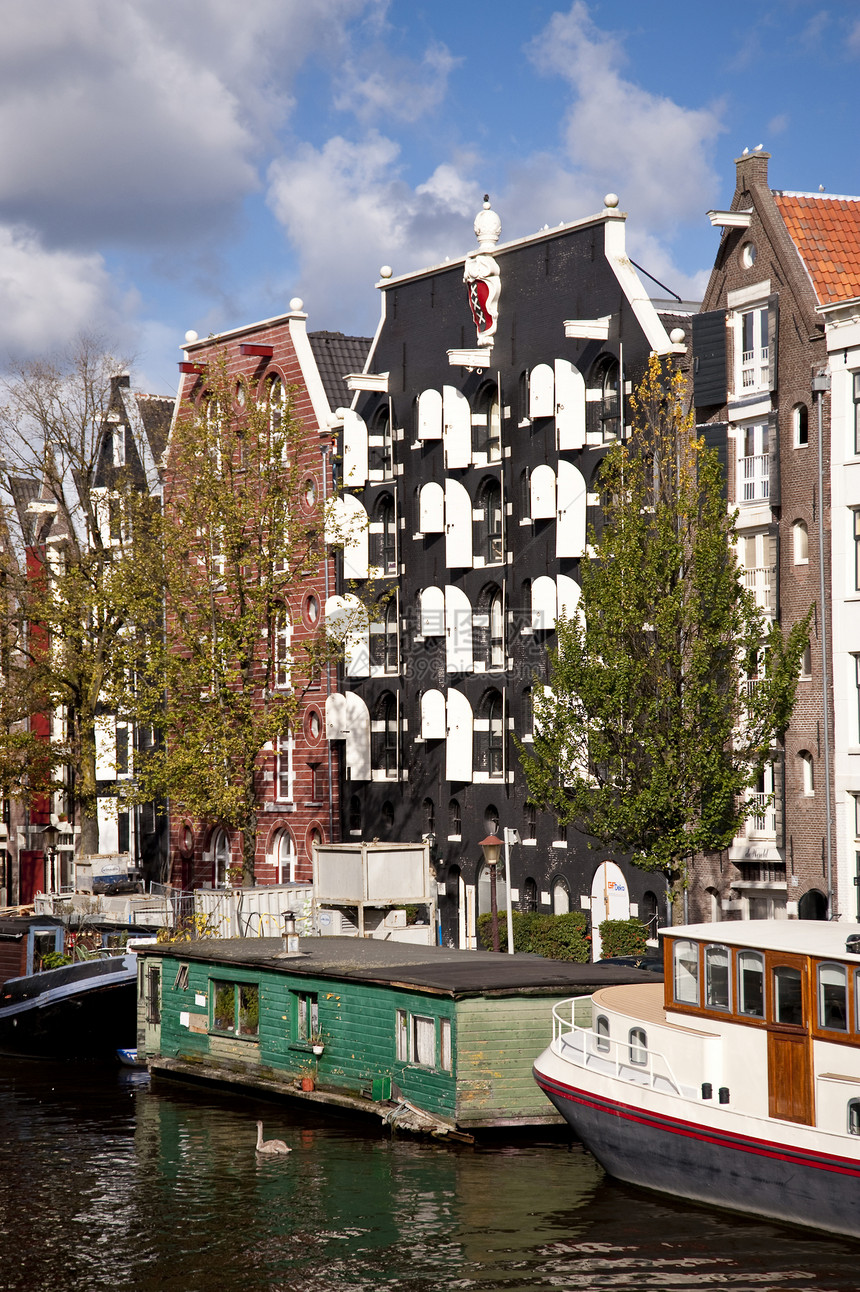 氨特丹运河牧歌船舶房屋房子山墙茶杯窗户城市图片