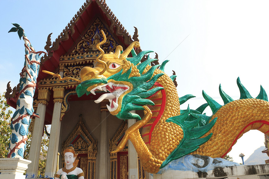 龙雕像艺术旅行蓝色旅游雕塑宗教动物古董装饰寺庙图片