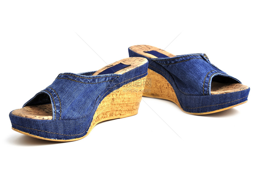 牛仔牛仔裤鞋白色蓝色女性化脚跟丝绸高跟鞋短剑女性口袋魅力图片