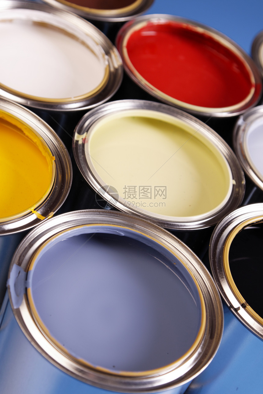 油漆罐墨水白色颜料画家房子液体刷子装潢金属画笔图片
