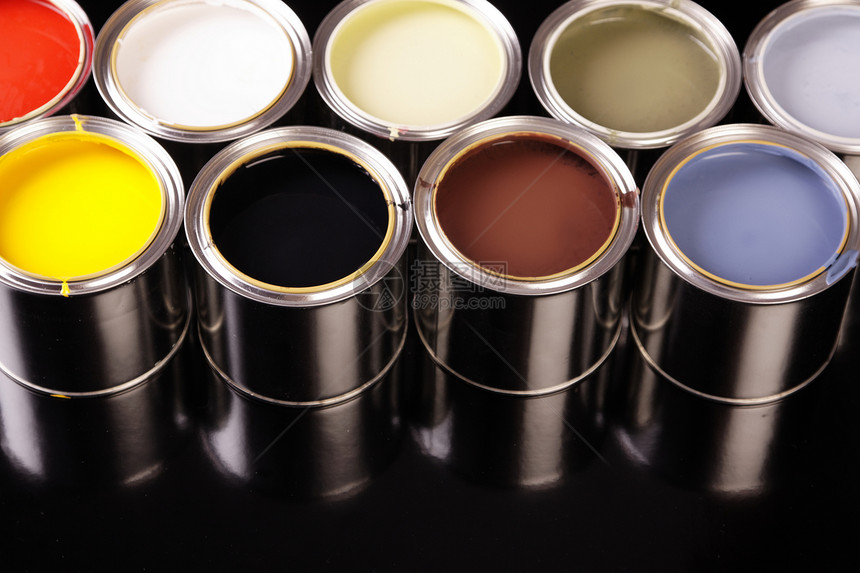 油漆罐黄色颜料创造力染料房子金属画家装潢刷子墨水图片