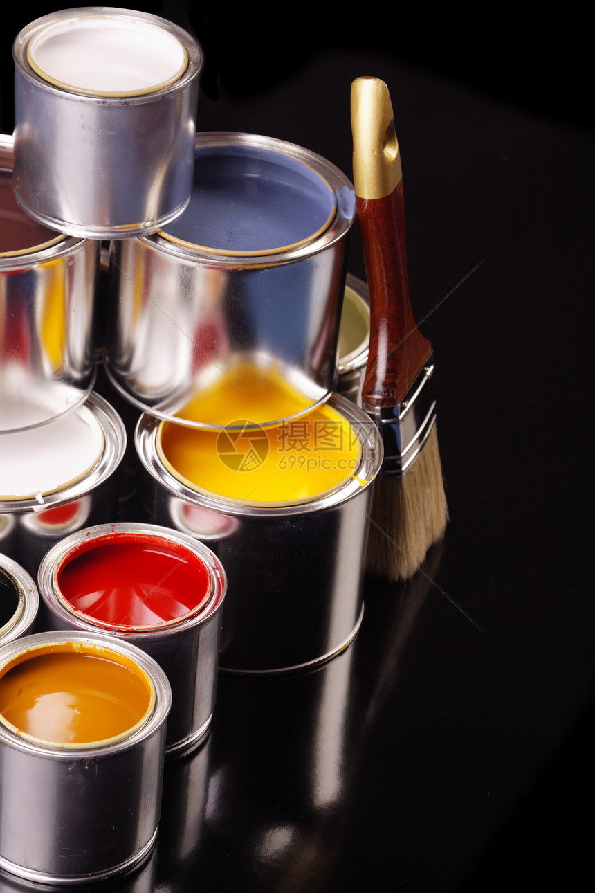 油漆罐白色颜料工作室液体刷子装潢金属墨水房子创造力图片