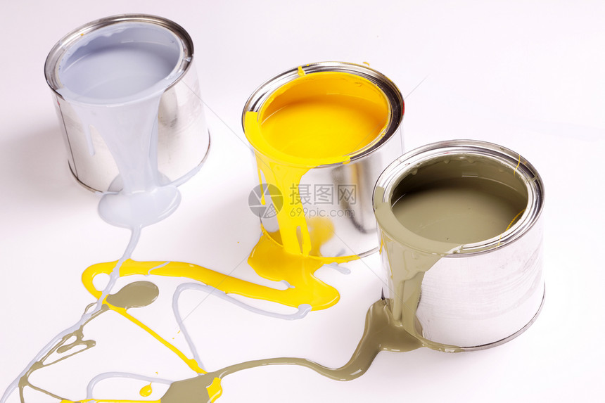 绘画概念液体装潢刷子染料黄色房子画笔画家白色工作室图片