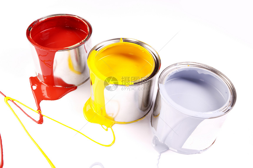 绘画概念装潢液体黄色工作室画笔刷子房子白色染料颜料图片