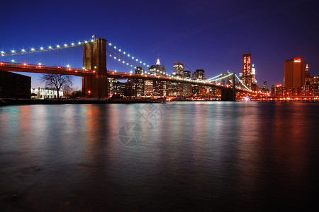 纽约男哈顿布鲁克林桥景观地标运输城市建筑反射背景