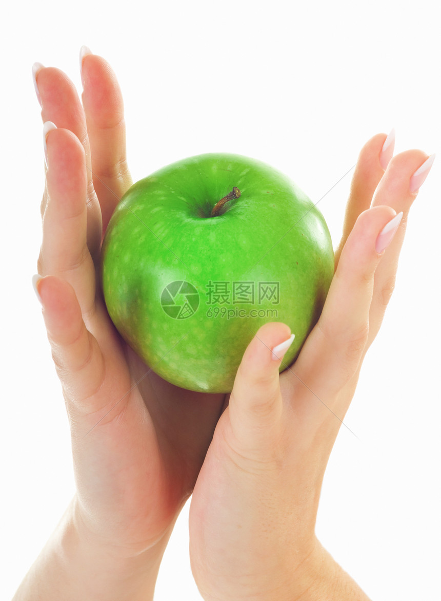 苹果握在美丽的手中小吃食物文化手指义者小路青年身体脆弱性剪裁图片