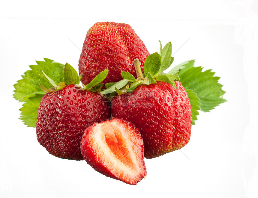 草莓白色绿色叶子活力红色食物甜点浆果水果图片