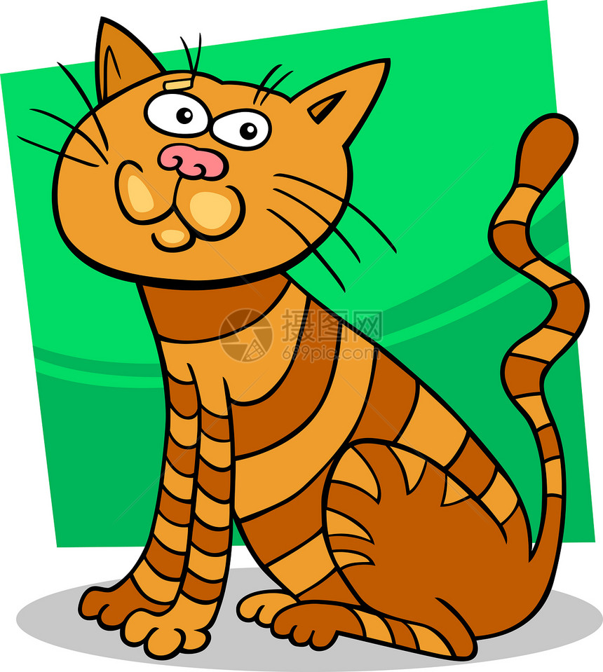 红色正坐的猫猫科鼠标插图卡通片绘画宠物动物黄色尾巴漫画图片