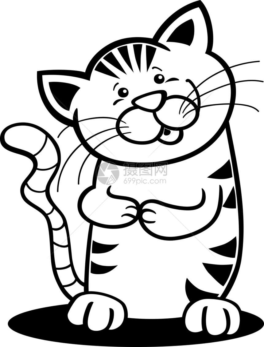 用于彩色的小猫 ltbit kitt染色尾巴胡须白色虎斑动物猫科绘画插图卡通片图片