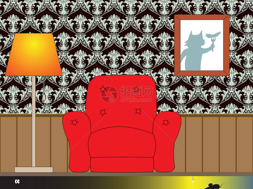 内部插图家具黄色住宅休息室创造力地面红色卡通片绘画水平图片