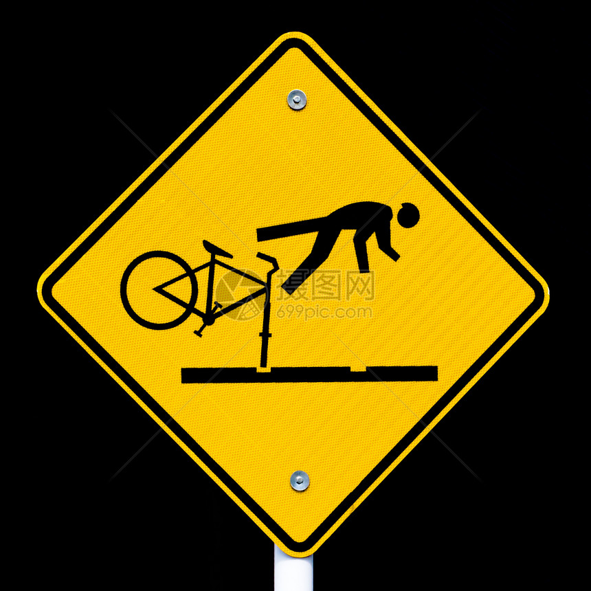 危险电车轨道路标警告骑自行车者图片