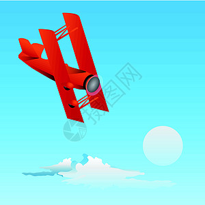 飞机太阳飞行插图绘画天空双翼工艺数字红色背景图片
