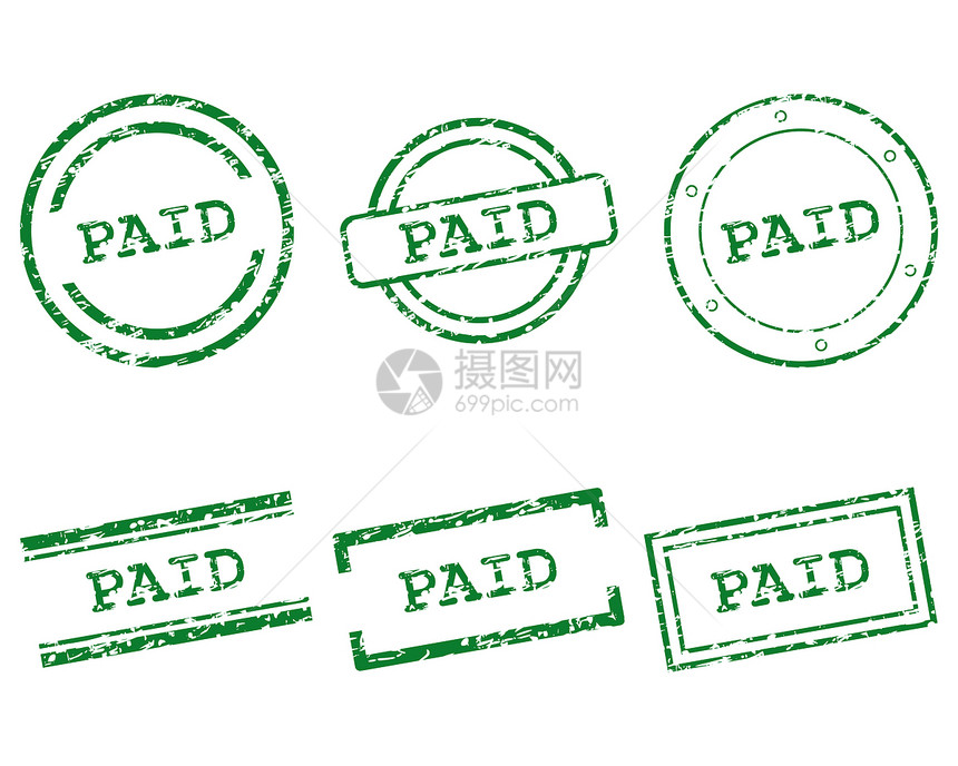 已付邮票橡皮商业按钮墨水贴纸烙印标签销售插图绿色图片