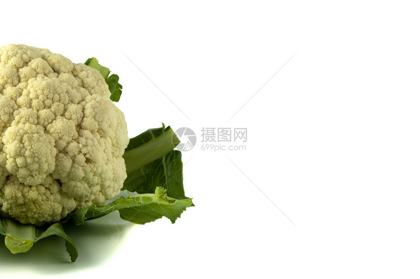 开阔文字空间的花椰花花序菜花叶子生活白色美食食品绿色植物蔬菜图片