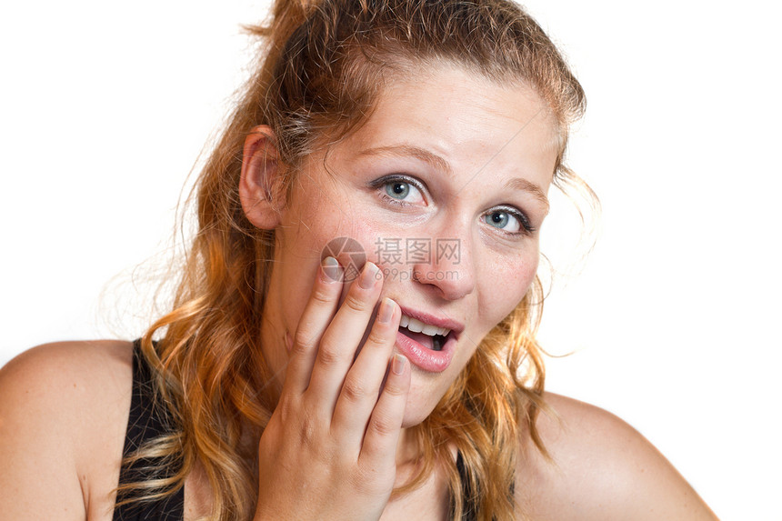 牙齿牙痛脸颊牙医女性白色灵敏度黑发女孩伤害成人药品图片