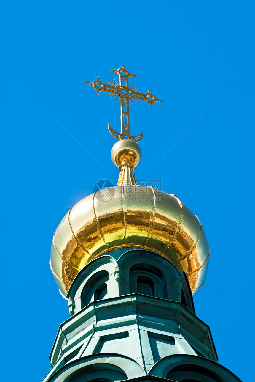 教堂的穹顶信仰教会大教堂文化假期蓝色石头建筑金子历史图片