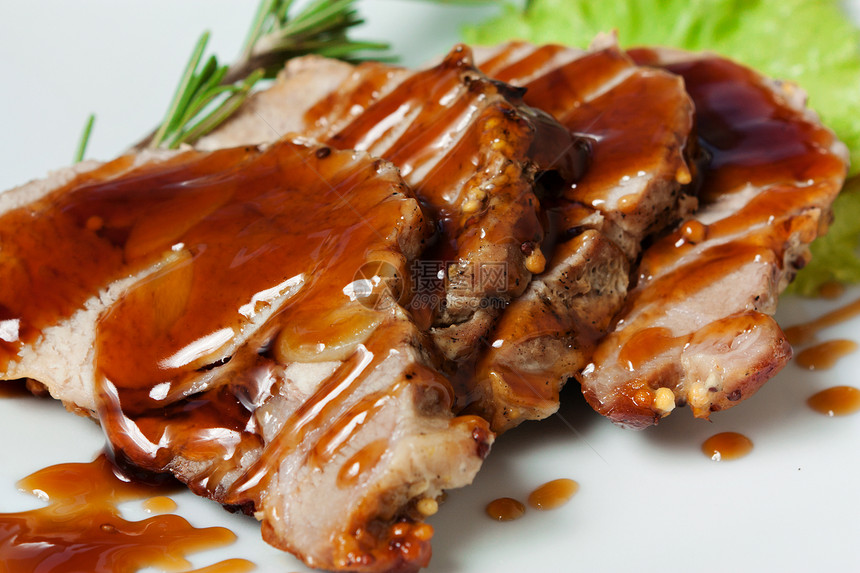 肉类切片叶子水平香料猪肉香菜宏观美食食物蔬菜午餐图片