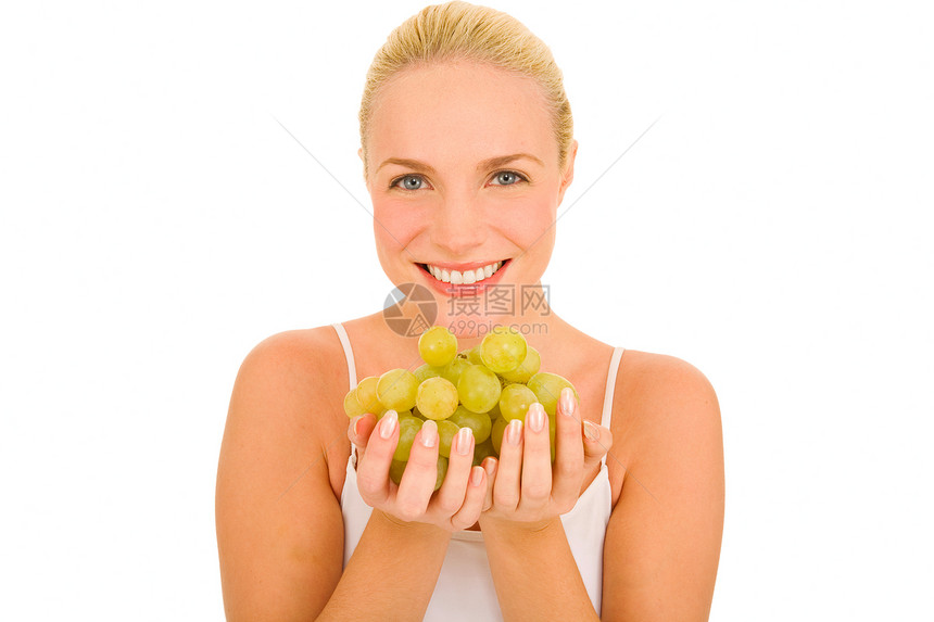 有葡萄的妇女金发女郎女士女子水果金发年轻人食物饮食微笑成人图片