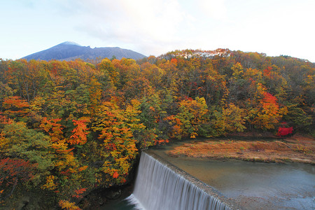 松川谷的多彩树叶旅游森林木头植物季节性溪流地平线高清图片