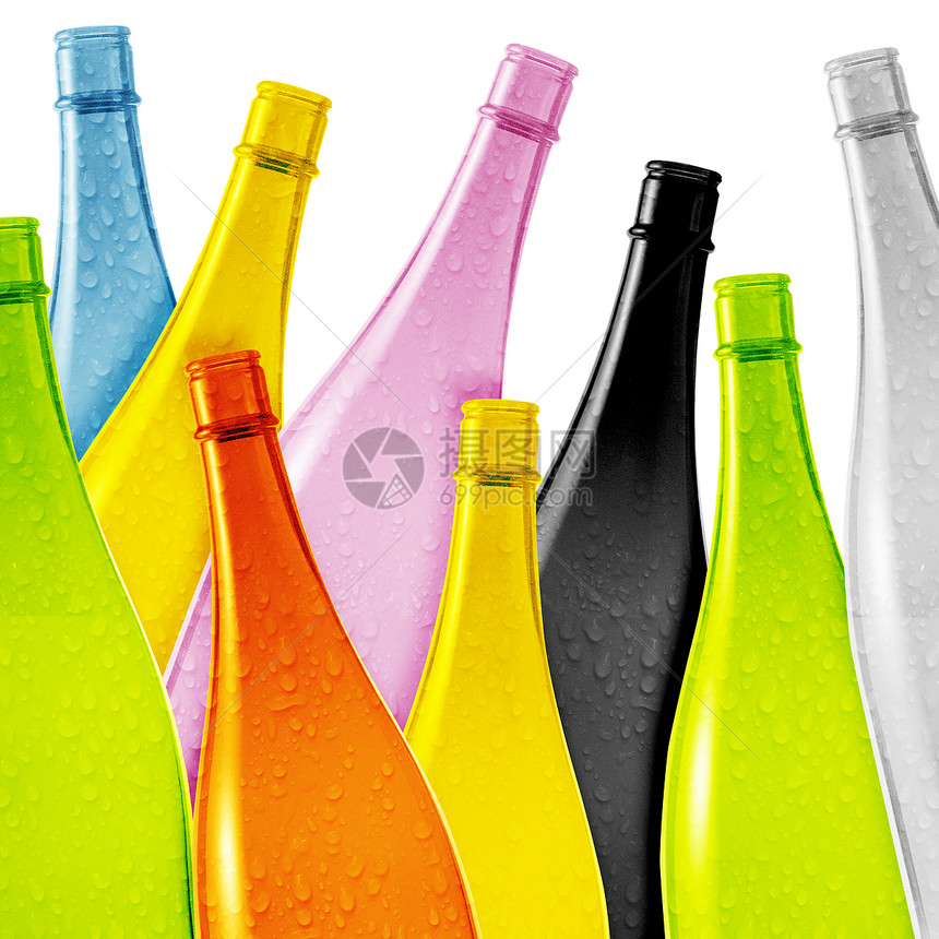 彩色玻璃瓶瓶子收藏创造力饮料玻璃团体构思瓶装花瓶透明度图片