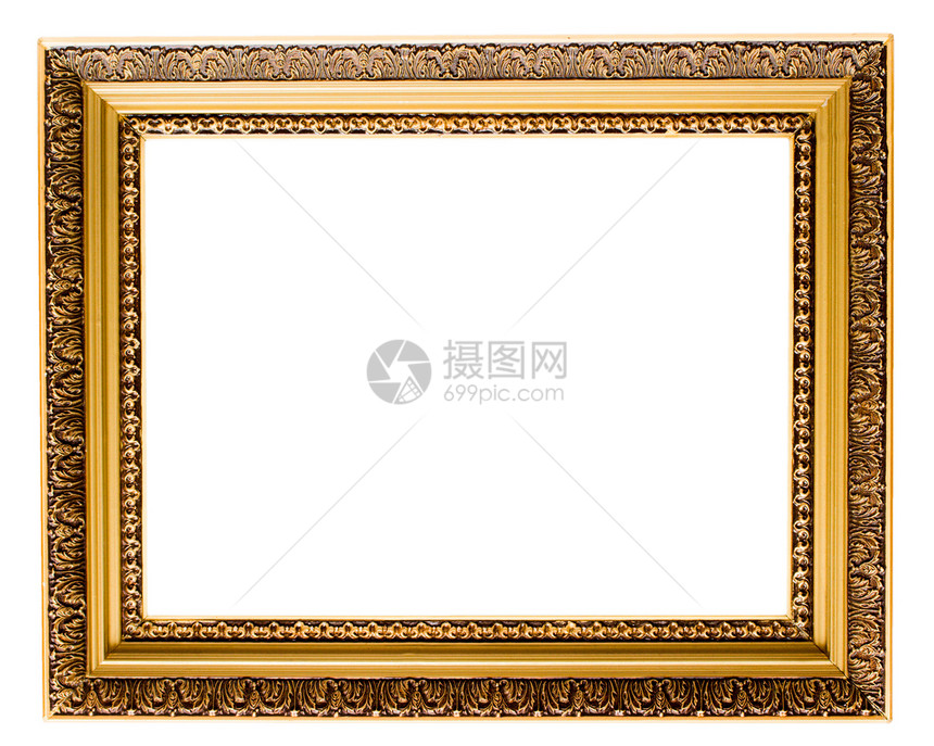 孤立的空金盘木图画框白色框架雕刻金子木头边界图片