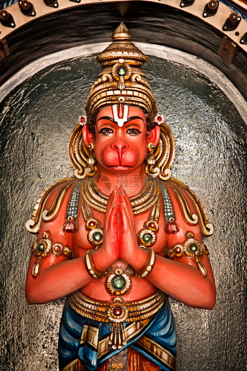 印度教寺庙的哈努曼雕像圣殿 Tiru上帝浮雕神灵图片