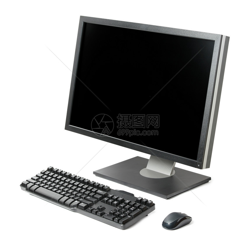 孤立的计算机工作站晶体管电脑桌面监视器白色液晶纯平屏幕老鼠展示图片
