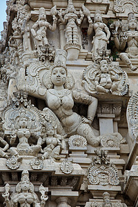 卡帕莱什瓦拉印度教寺庙的Gopuram塔神话雕像上帝宗教神灵宽慰雕塑雕刻背景