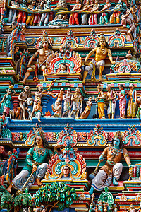 卡帕莱什瓦拉印度教寺庙的Gopuram塔宽慰上帝雕刻神灵宗教雕像神话雕塑背景