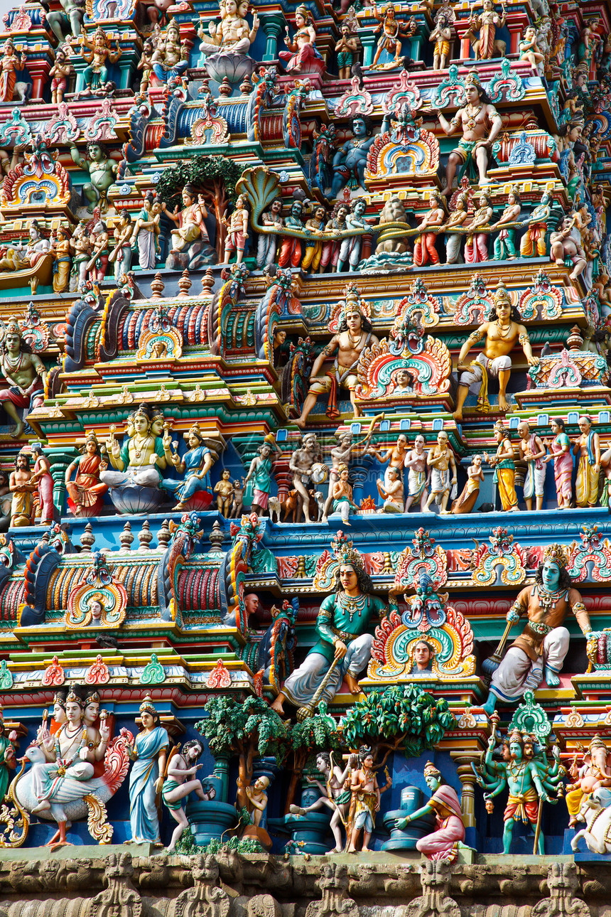 印度教寺庙的Gopuram塔上帝宗教雕刻雕像宽慰神话神灵雕塑图片