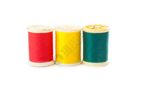 红黄绿色绿线卷轴棉布维修材料刺绣针线活纺织品纤维线圈丝绸背景图片