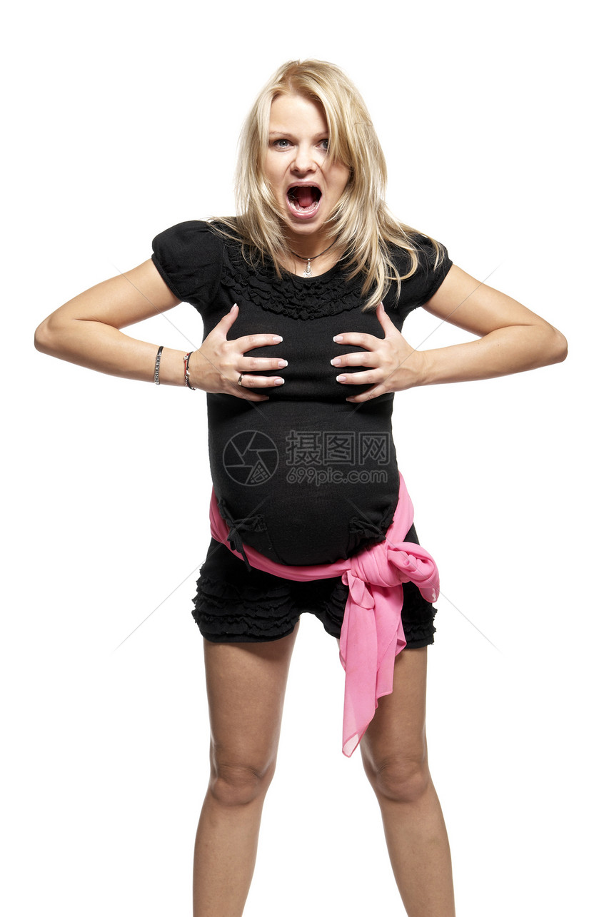 孕妇的肖像粉色头发女士呐喊人类家长肚子胸部准妈妈女性图片