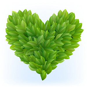 献出一片心毛笔字绿叶中的心脏符号插画