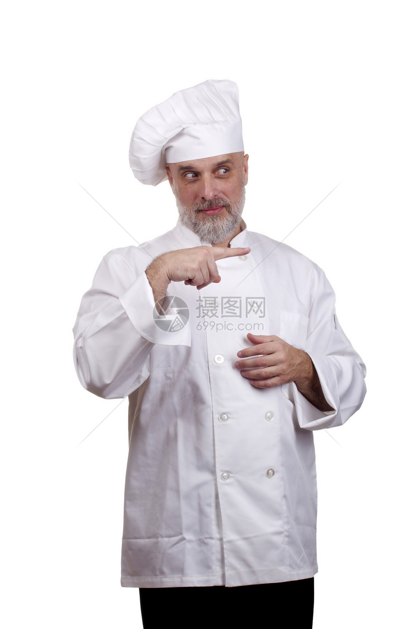 厨师肖画美食白色工作服服装剪裁工人工作情感餐厅手指图片