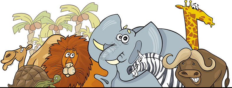 卡通犀牛非洲野外非洲野生动物设计卡通吉祥物框架友谊哺乳动物水牛卡通片团体椰子捕食者丛林背景