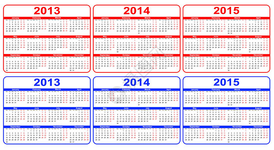 2013-2015年日历红色 蓝色 矢量背景图片